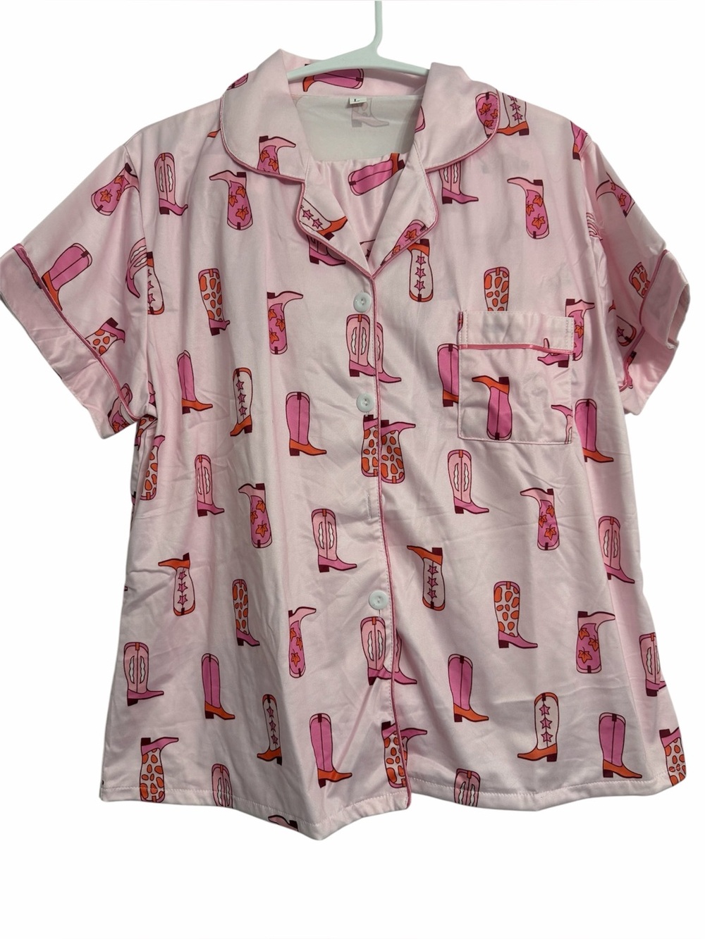 Pink Cowboy Boot Print Pajama Set